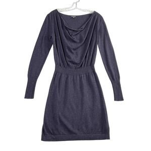 Lilla P Long Sleeve Drape Neck Pullover Sweater Dress Angora Cashmere Purple